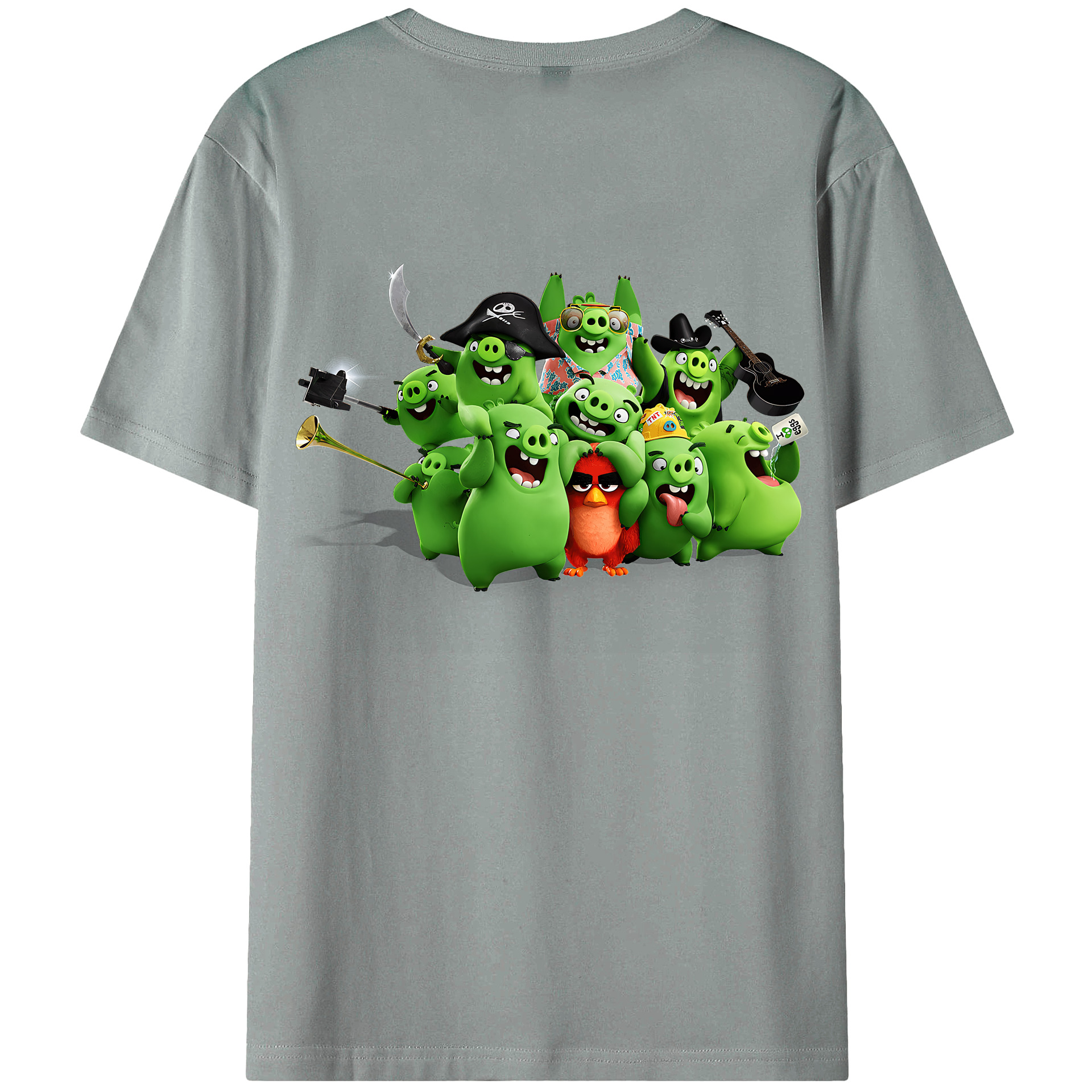 （画像用） Angry Birds アングリーバード 綿100％ メンズ半袖Tシャツ（バックプリント） 通気性